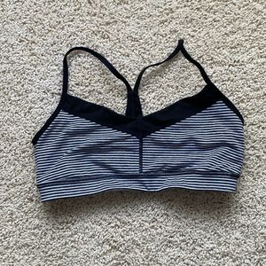 Black and white stripped Zella low impact sports bra